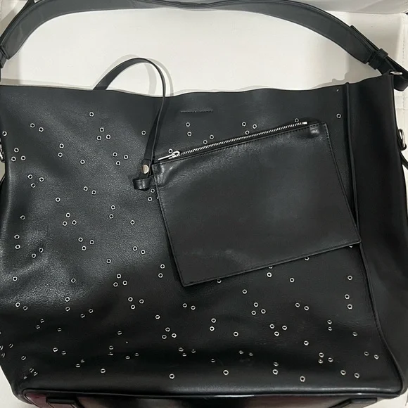 All Saints Black Junai North South Leather Studded Shoulder Tote Bag - Picture 15 of 15
